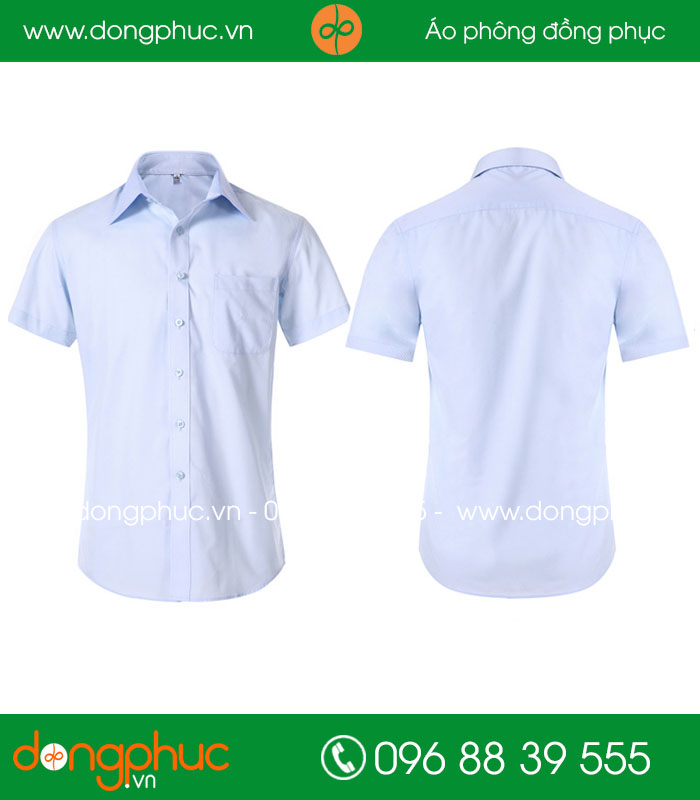Đồng phục áo sơ mi màu xanh dương cộc tay
